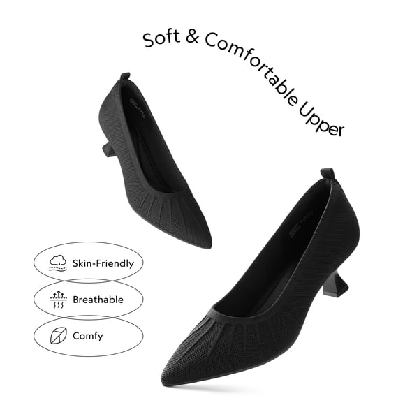 Low Kitten Heel Knit Pumps - BLACK - 3